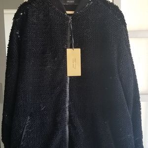 Zara black sequin long bomber  jacket